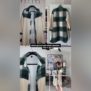 SHEIN Cream and Green Plaid Teddy Jacket